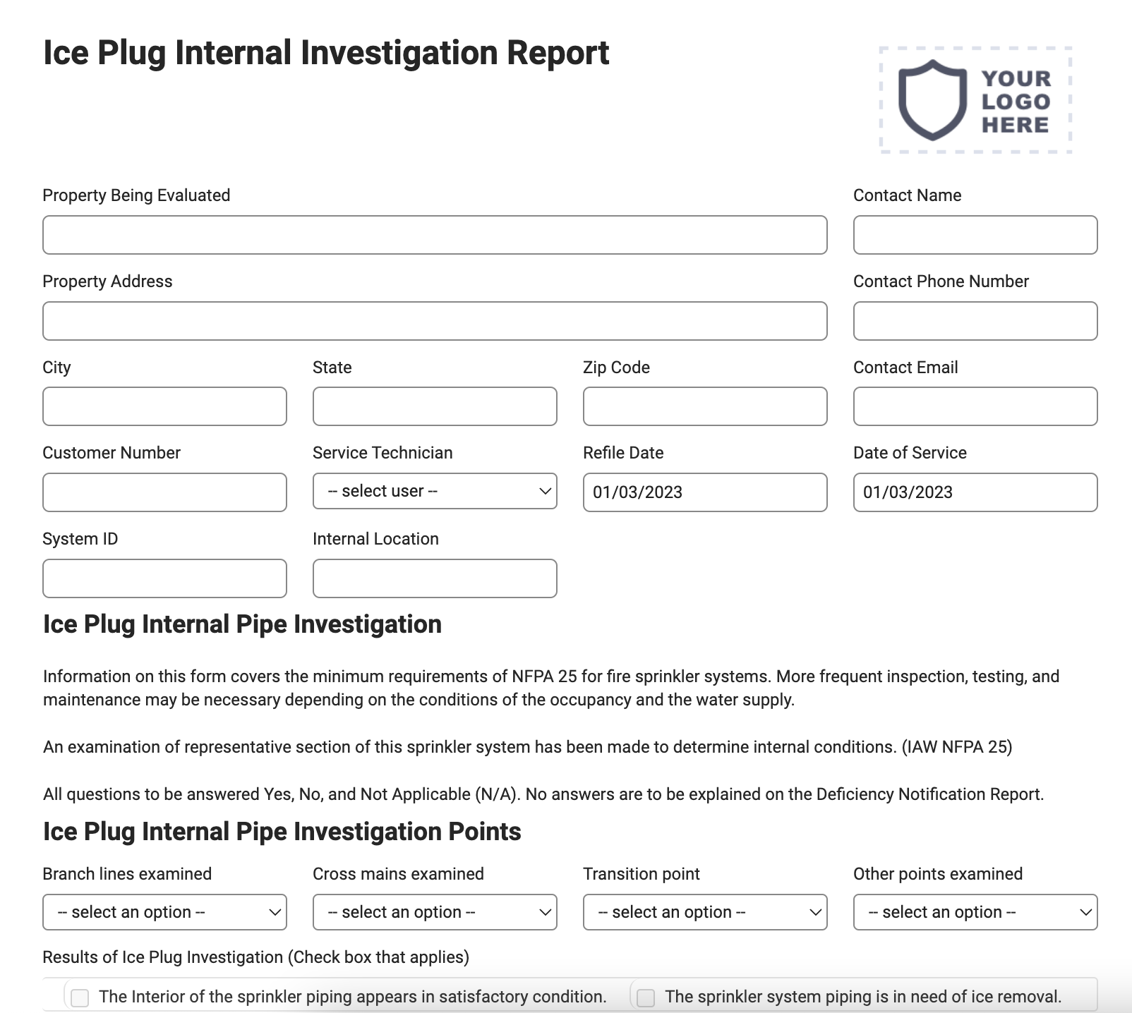 ice plug investigation form