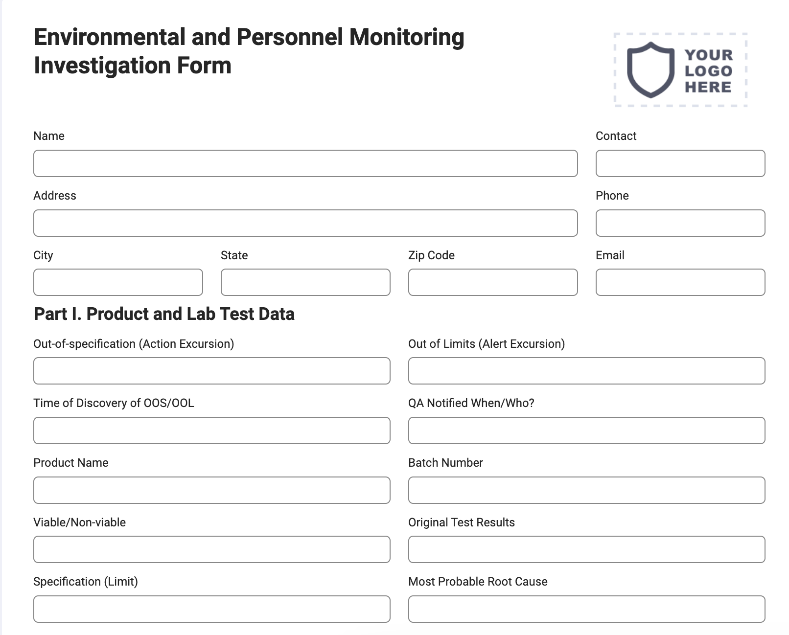 Environmental and Personnel Monitoring Investigation Form