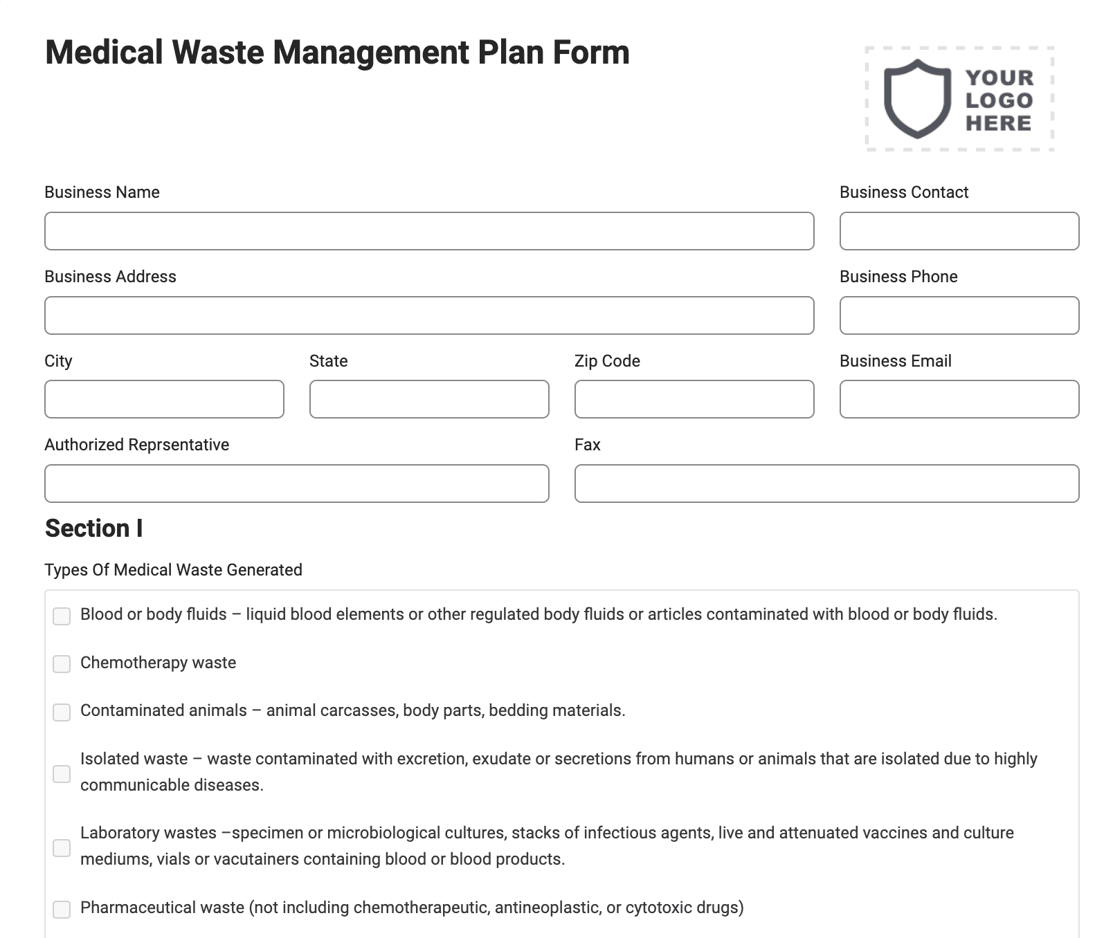 Medical Waste Management Form