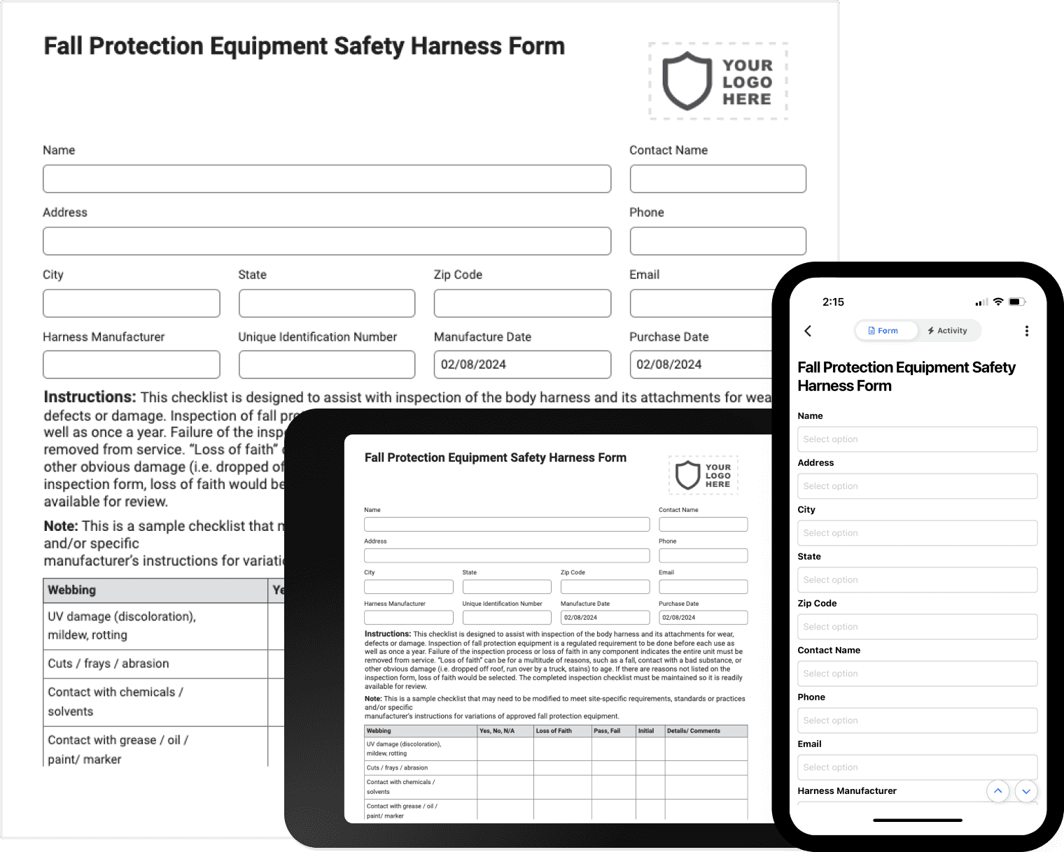 fall protection equipment safety harness form